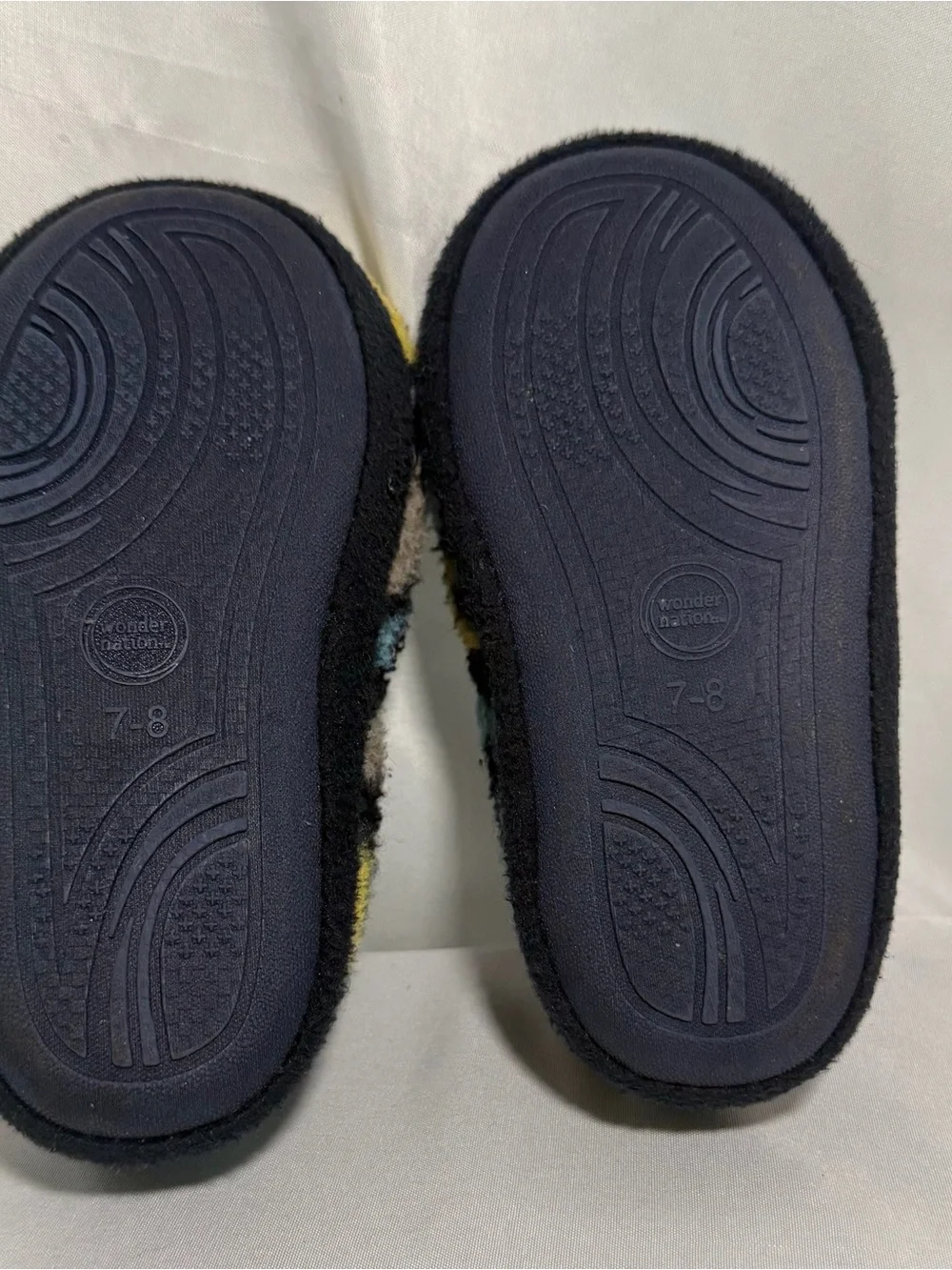 Cozy Fuzzy Slip-On Slippers in Black, Teal & Yellow